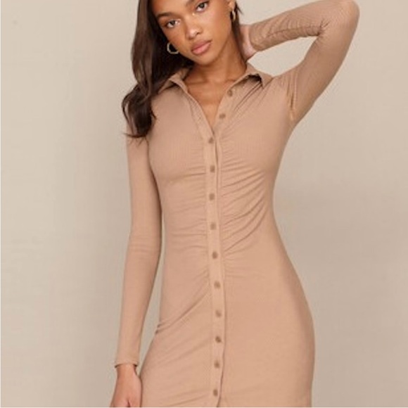 O'Neill Tan Long Sleeve Button-Up Dress zs S - Picture 3 of 16